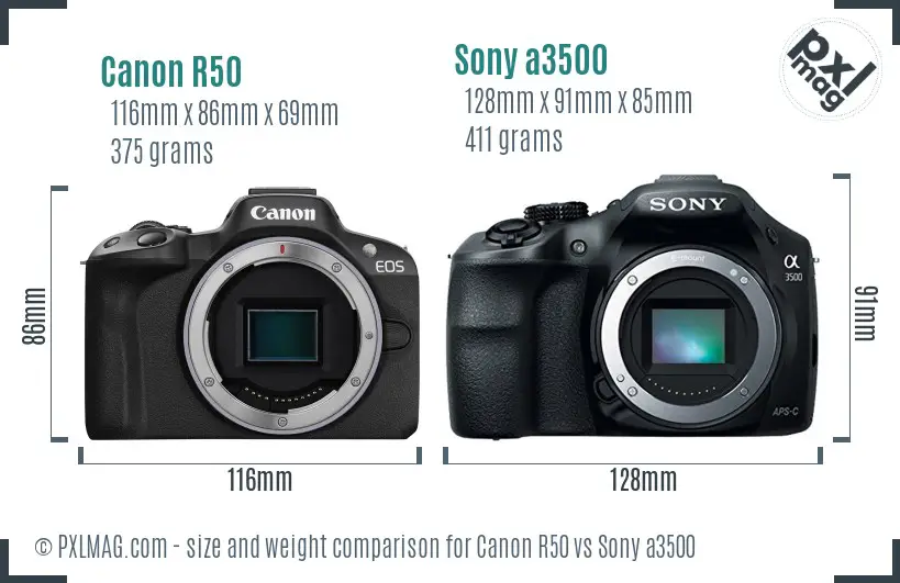 Canon R50 vs Sony a3500 size comparison