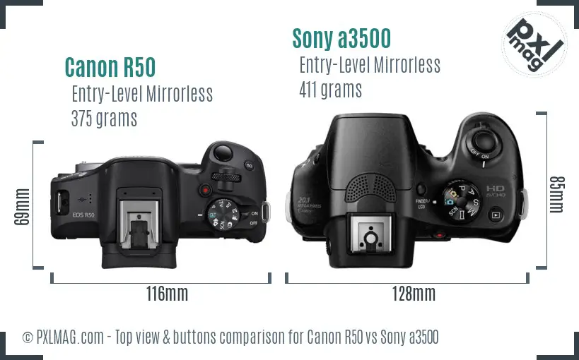 Canon R50 vs Sony a3500 top view buttons comparison