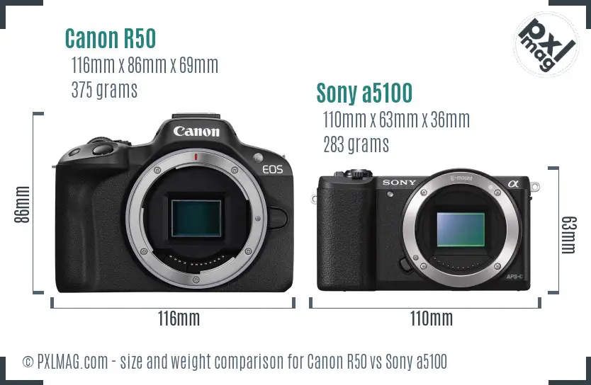Canon R50 vs Sony a5100 size comparison