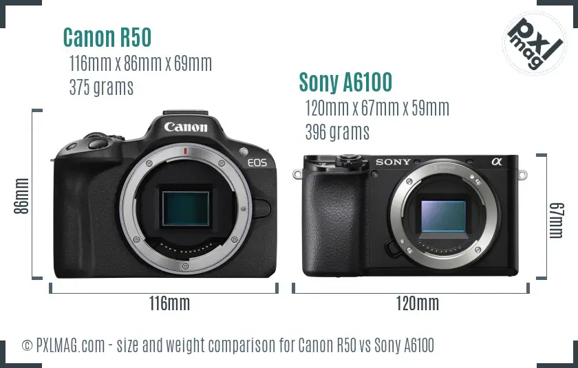 Canon R50 vs Sony A6100 size comparison