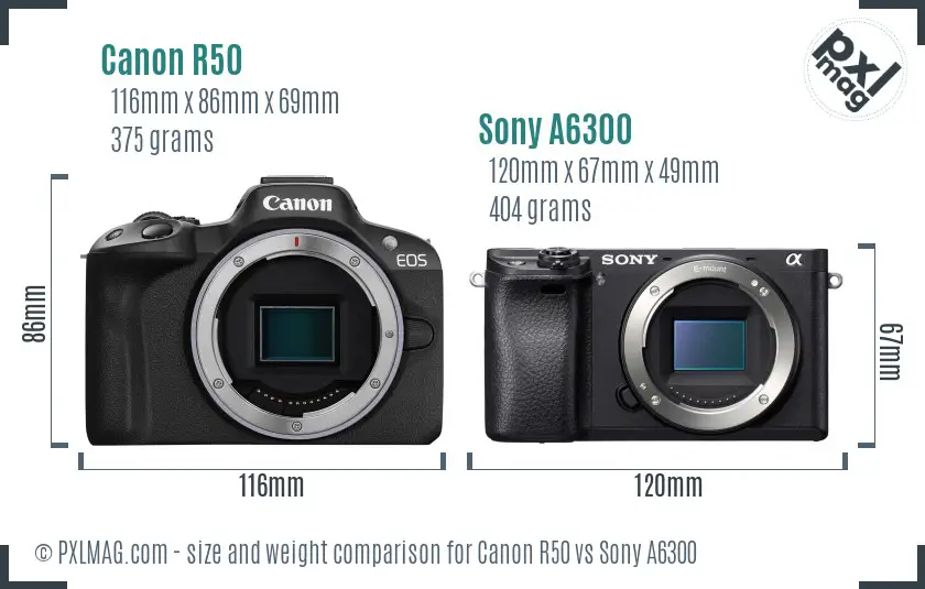 Canon R50 vs Sony A6300 size comparison Canon R50 vs Sony A6300 size comparison