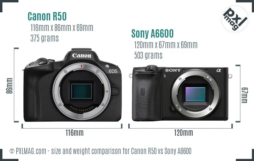 Canon R50 vs Sony A6600 size comparison Canon R50 vs Sony A6600 size comparison