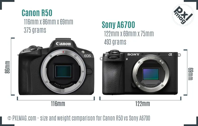 Canon R50 vs Sony A6700 size comparison