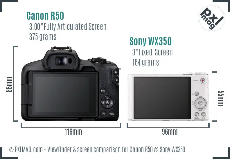 Canon R50 vs Sony WX350 Screen and Viewfinder comparison Canon R50 vs Sony WX350 Screen and Viewfinder comparison