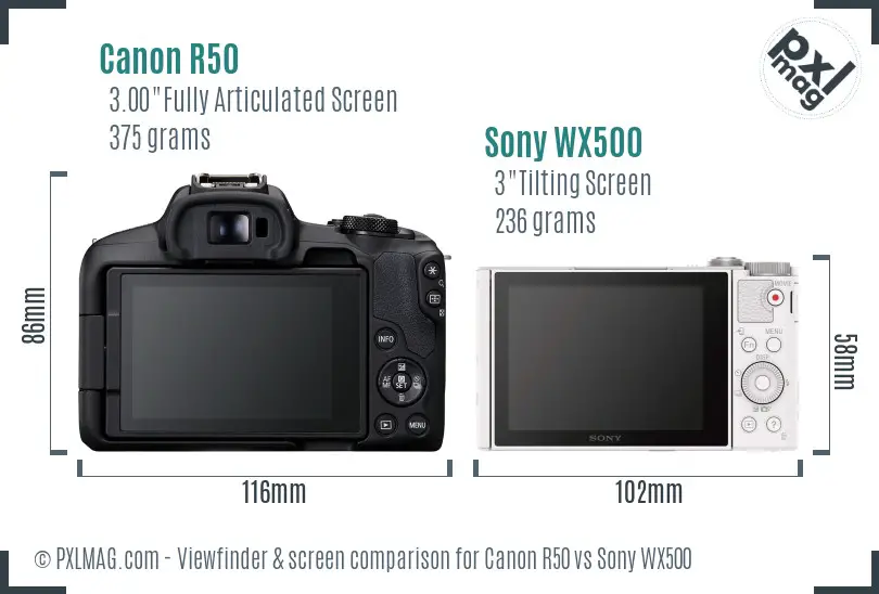 Canon R50 vs Sony WX500 Screen and Viewfinder comparison Canon R50 vs Sony WX500 Screen and Viewfinder comparison