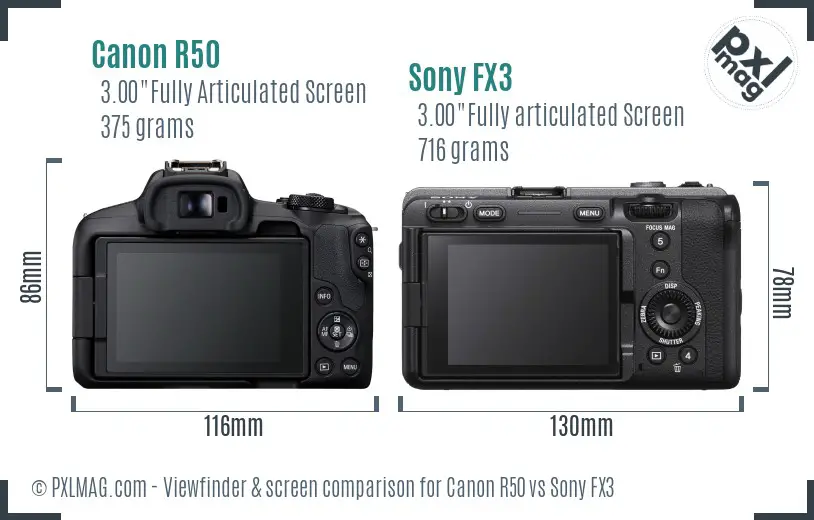 Canon R50 vs Sony FX3 Screen and Viewfinder comparison Canon R50 vs Sony FX3 Screen and Viewfinder comparison