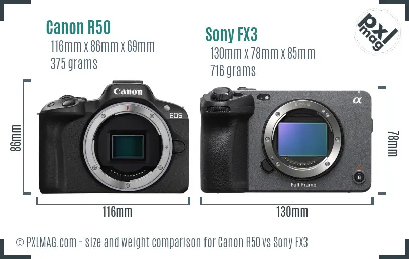 Canon R50 vs Sony FX3 size comparison Canon R50 vs Sony FX3 size comparison