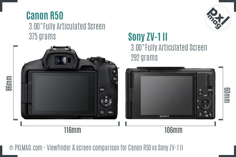 Canon R50 vs Sony ZV-1 II Screen and Viewfinder comparison Canon R50 vs Sony ZV-1 II Screen and Viewfinder comparison