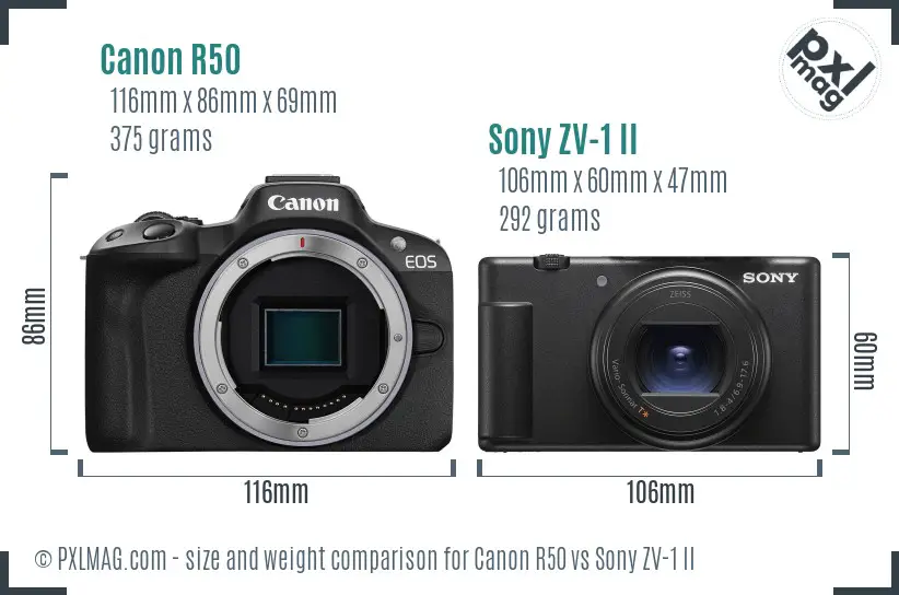 Canon R50 vs Sony ZV-1 II size comparison Canon R50 vs Sony ZV-1 II size comparison
