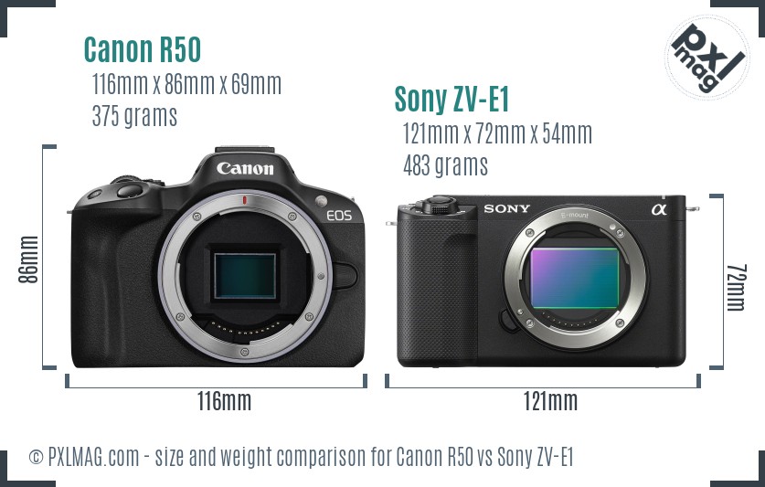 Canon R50 vs Sony ZV-E1 size comparison Canon R50 vs Sony ZV-E1 size comparison