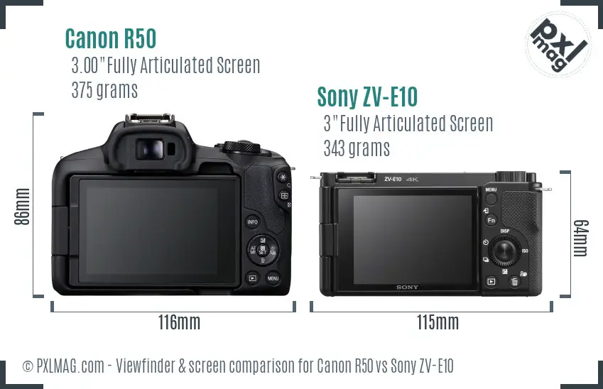 Canon R50 vs Sony ZV-E10 Screen and Viewfinder comparison