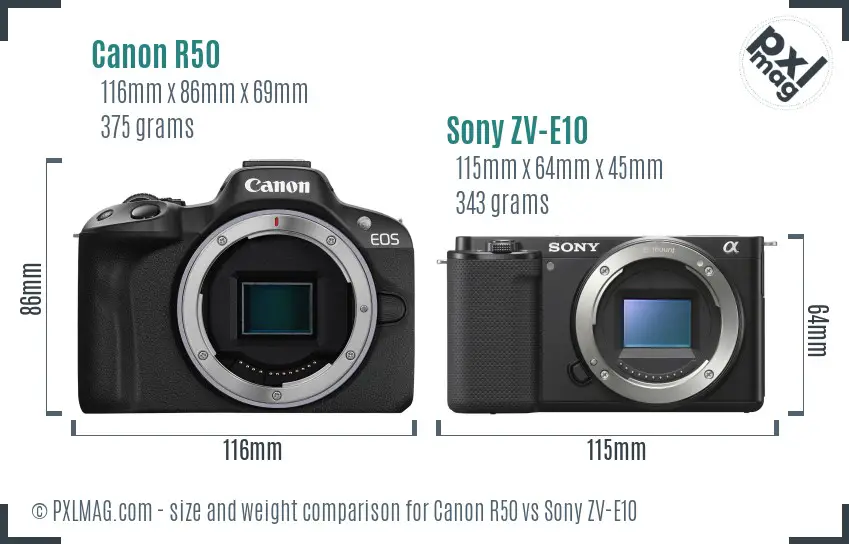 Canon R50 vs Sony ZV-E10 size comparison