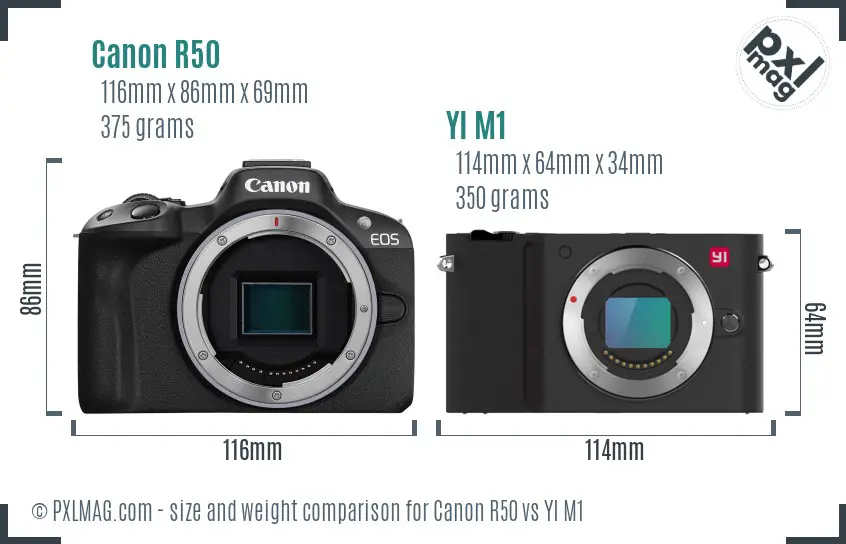 Canon R50 vs YI M1 size comparison