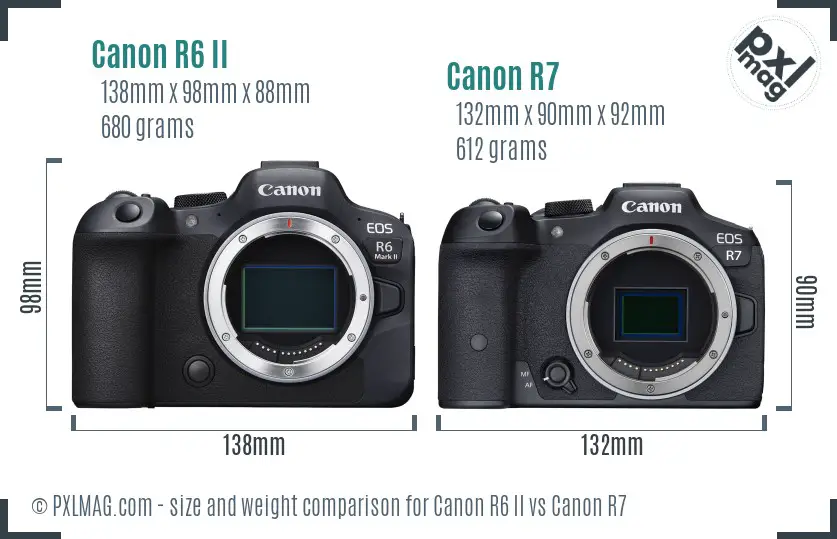 Canon R6 II vs Canon R7 size comparison