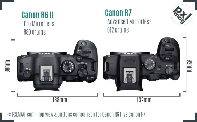 Canon R6 II vs Canon R7 top view buttons comparison