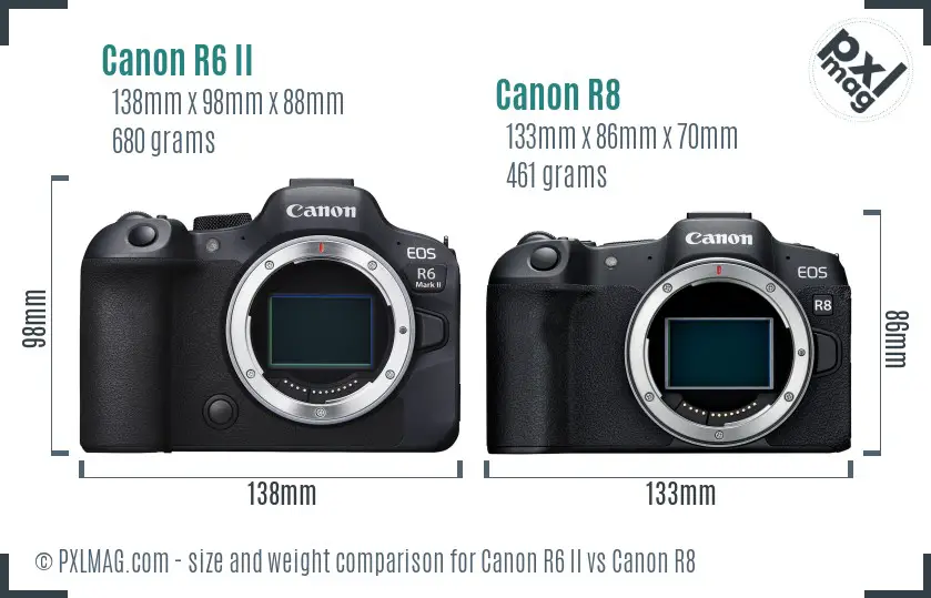 Canon R6 II vs Canon R8 size comparison