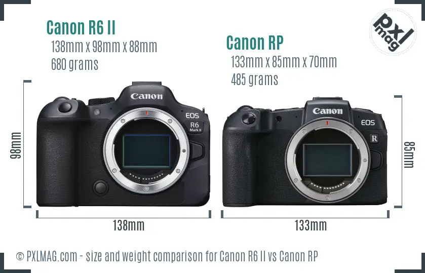 Canon R6 II vs Canon RP size comparison