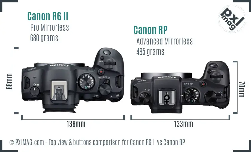 Canon R6 II vs Canon RP top view buttons comparison
