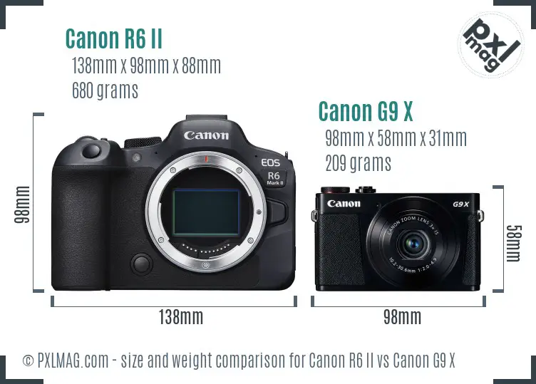 Canon R6 II vs Canon G9 X size comparison Canon R6 II vs Canon G9 X size comparison
