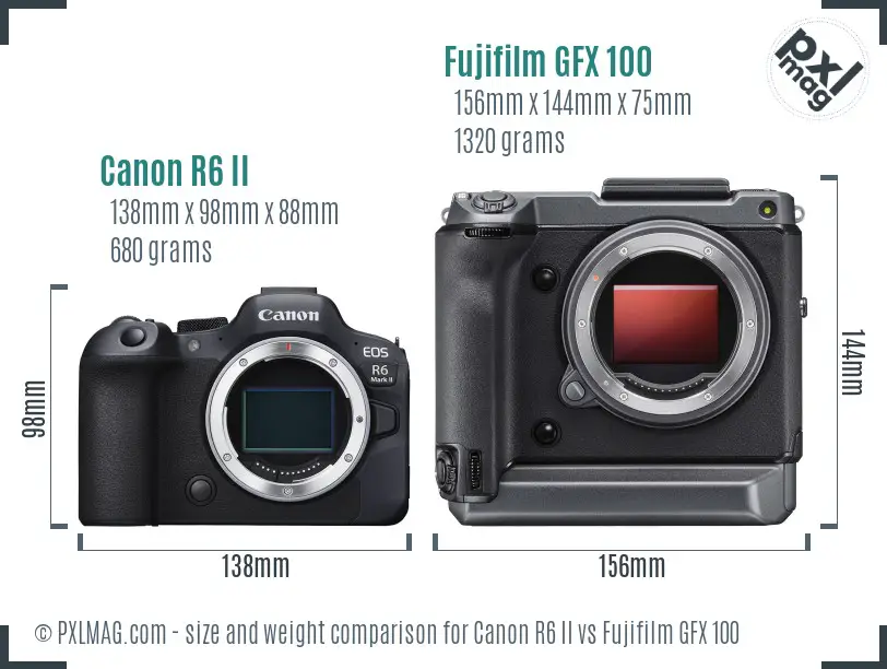 Canon R6 II vs Fujifilm GFX 100 size comparison