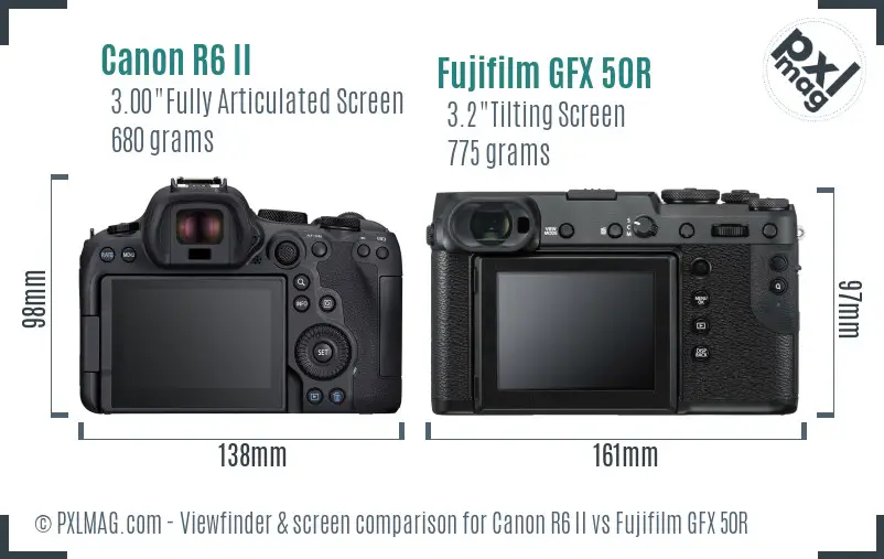 Canon R6 II vs Fujifilm GFX 50R Screen and Viewfinder comparison