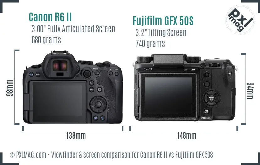 Canon R6 II vs Fujifilm GFX 50S Screen and Viewfinder comparison Canon R6 II vs Fujifilm GFX 50S Screen and Viewfinder comparison