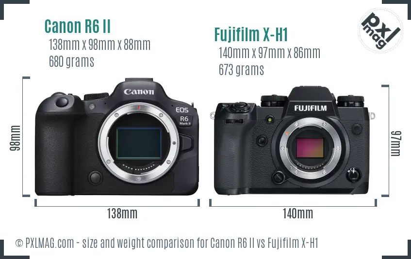 Canon R6 II vs Fujifilm X-H1 size comparison