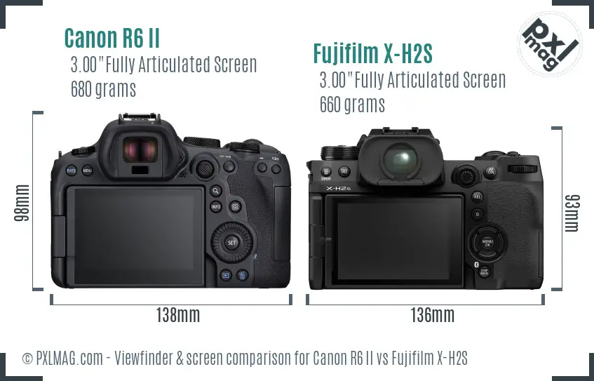 Canon R6 II vs Fujifilm X-H2S Screen and Viewfinder comparison
