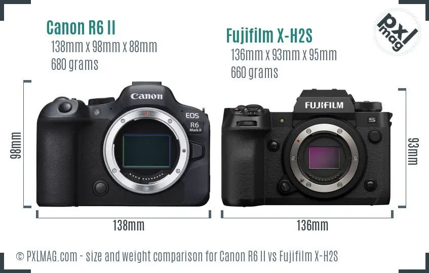 Canon R6 II vs Fujifilm X-H2S size comparison