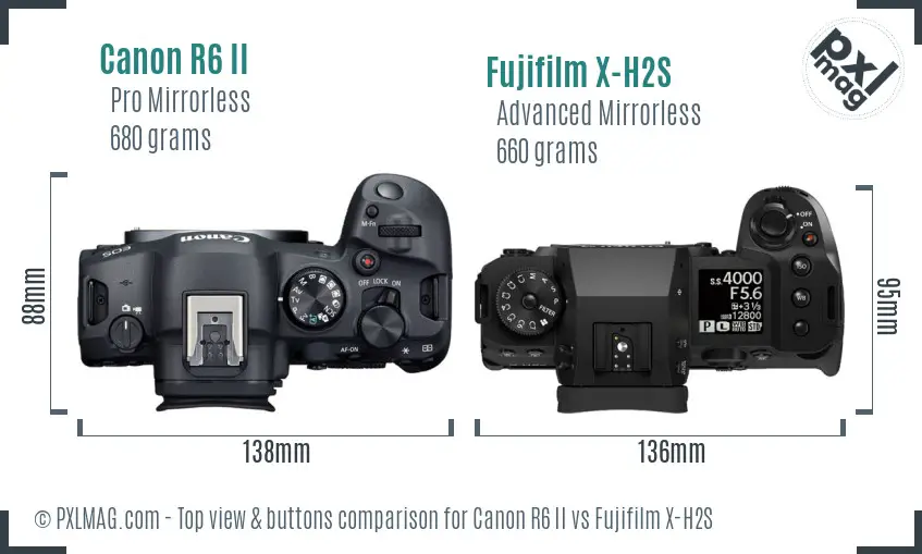 Canon R6 II vs Fujifilm X-H2S top view buttons comparison
