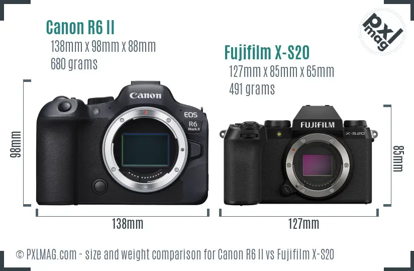 Canon R6 II vs Fujifilm X-S20 size comparison