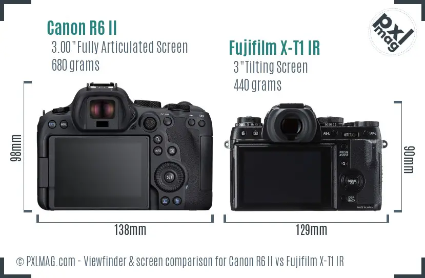 Canon R6 II vs Fujifilm X-T1 IR Screen and Viewfinder comparison