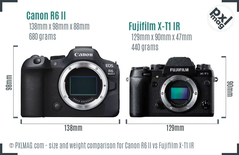 Canon R6 II vs Fujifilm X-T1 IR size comparison