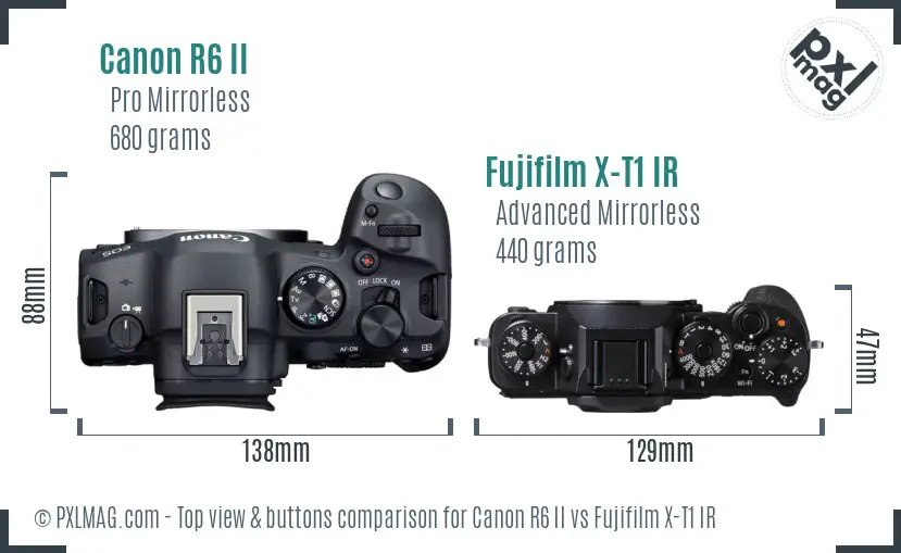 Canon R6 II vs Fujifilm X-T1 IR top view buttons comparison