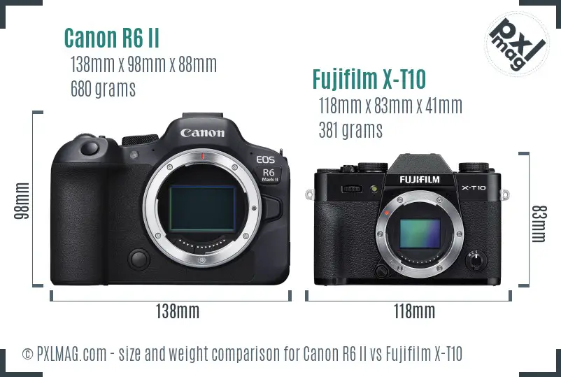 Canon R6 II vs Fujifilm X-T10 size comparison Canon R6 II vs Fujifilm X-T10 size comparison