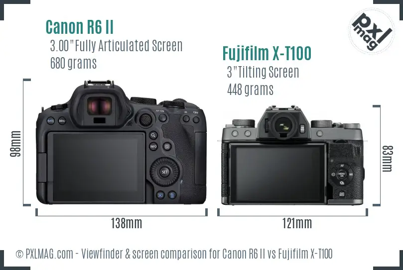 Canon R6 II vs Fujifilm X-T100 Screen and Viewfinder comparison