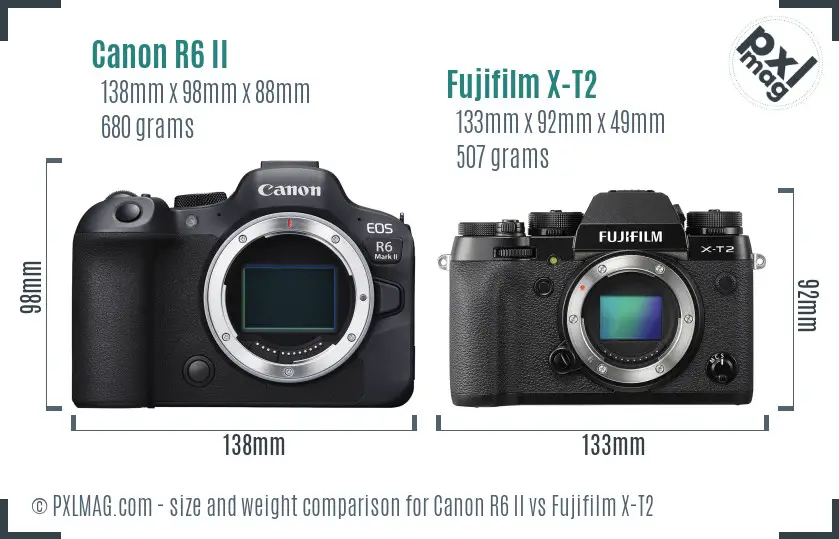 Canon R6 II vs Fujifilm X-T2 size comparison Canon R6 II vs Fujifilm X-T2 size comparison