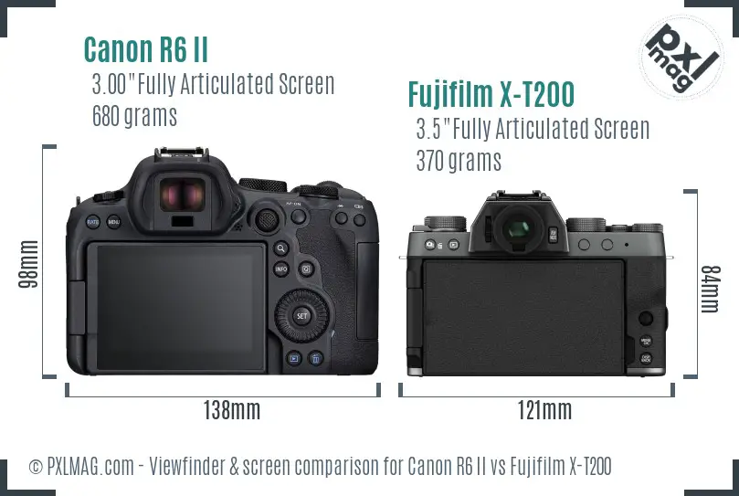 Canon R6 II vs Fujifilm X-T200 Screen and Viewfinder comparison Canon R6 II vs Fujifilm X-T200 Screen and Viewfinder comparison