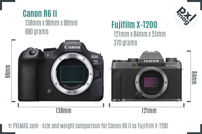 Canon R6 II vs Fujifilm X-T200 size comparison Canon R6 II vs Fujifilm X-T200 size comparison