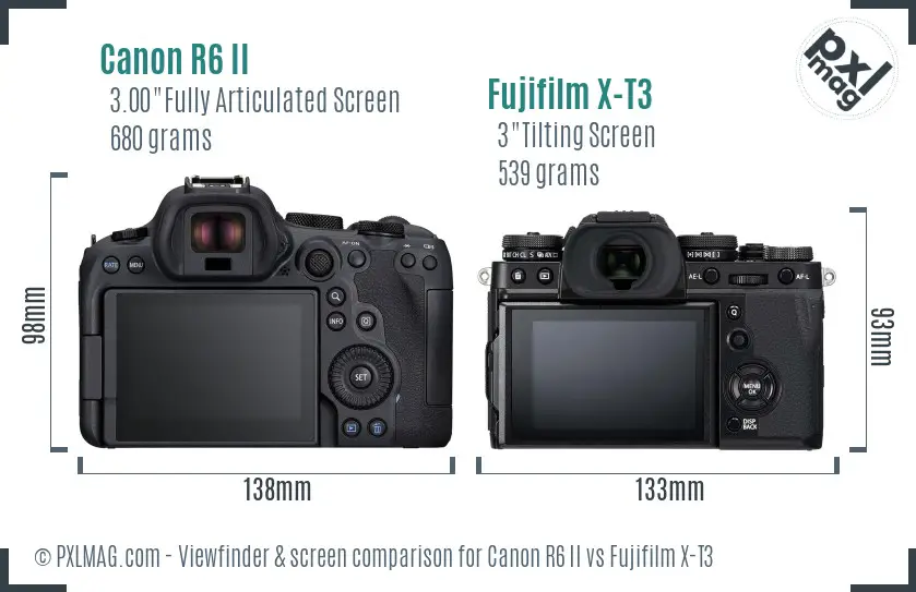 Canon R6 II vs Fujifilm X-T3 Screen and Viewfinder comparison