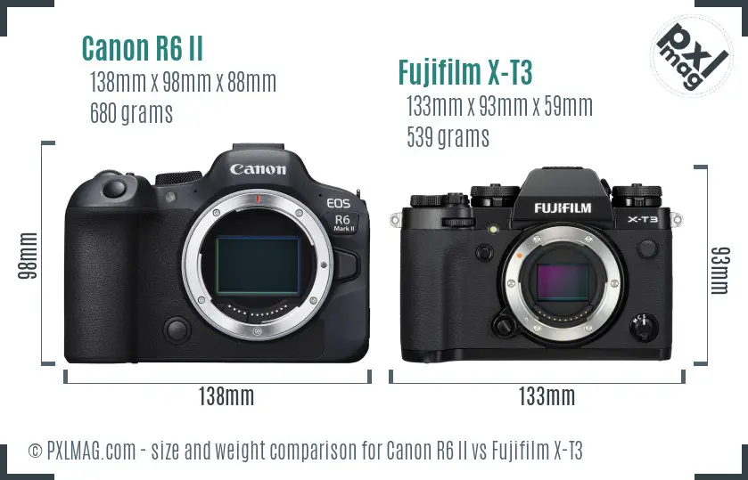 Canon R6 II vs Fujifilm X-T3 size comparison