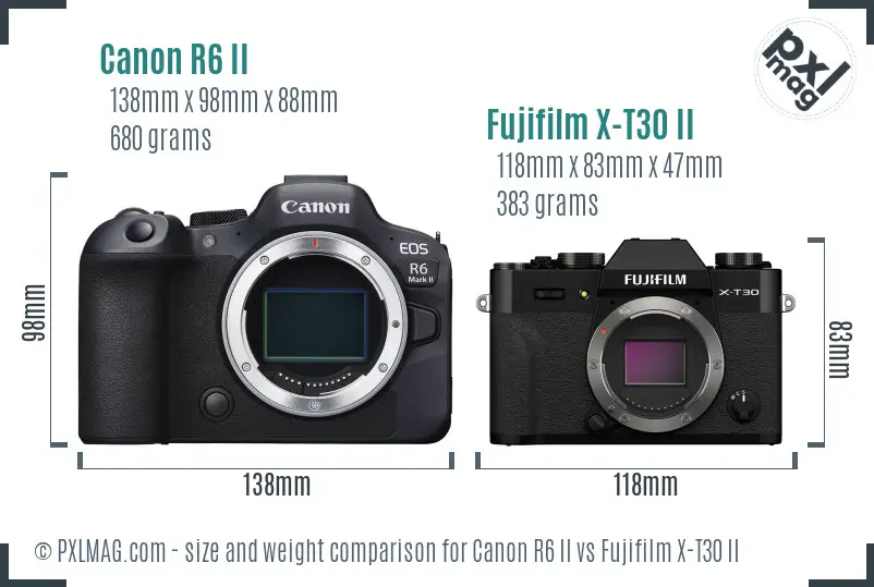 Canon R6 II vs Fujifilm X-T30 II size comparison