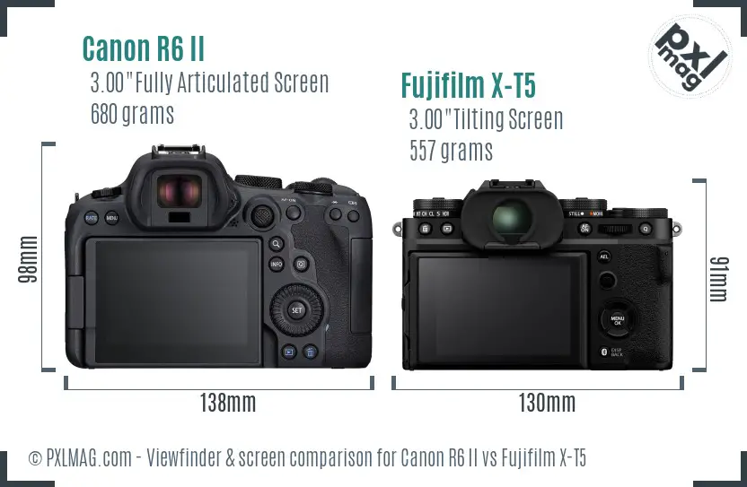 Canon R6 II vs Fujifilm X-T5 Screen and Viewfinder comparison