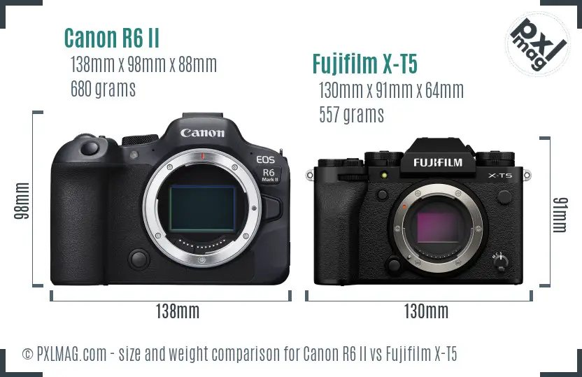 Canon R6 II vs Fujifilm X-T5 size comparison