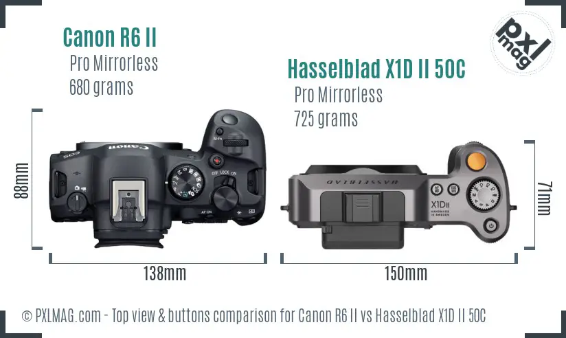 Canon R6 II vs Hasselblad X1D II 50C top view buttons comparison