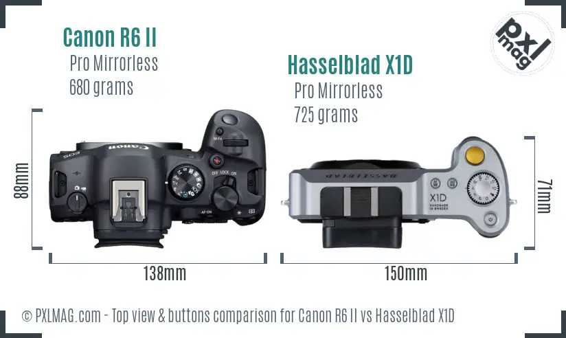Canon R6 II vs Hasselblad X1D top view buttons comparison Canon R6 II vs Hasselblad X1D top view buttons comparison