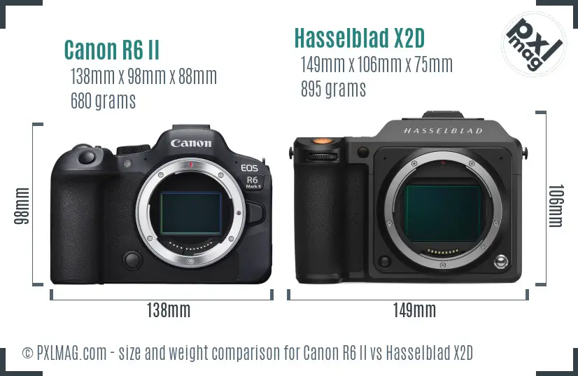 Canon R6 II vs Hasselblad X2D size comparison