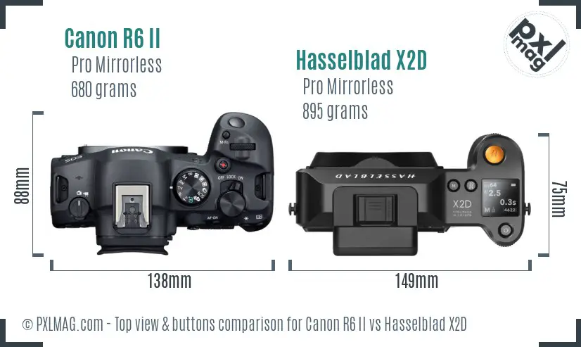 Canon R6 II vs Hasselblad X2D top view buttons comparison