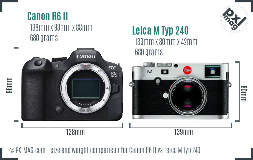 Canon R6 II vs Leica M Typ 240 size comparison