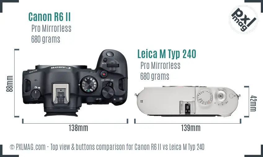 Canon R6 II vs Leica M Typ 240 top view buttons comparison